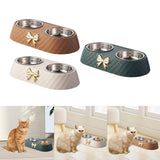 Dog Cat Double Bowls Removable Convenient Food Water Feeder Anti Skid Base Brown - Aladdin Shoppers