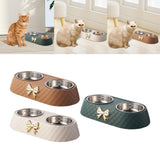 Dog Cat Double Bowls Removable Convenient Food Water Feeder Anti Skid Base Brown - Aladdin Shoppers