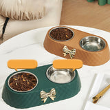 Dog Cat Double Bowls Removable Convenient Food Water Feeder Anti Skid Base Brown - Aladdin Shoppers