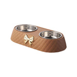 Dog Cat Double Bowls Removable Convenient Food Water Feeder Anti Skid Base Brown - Aladdin Shoppers