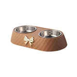 Dog Cat Double Bowls Removable Convenient Food Water Feeder Anti Skid Base Brown - Aladdin Shoppers