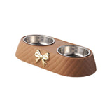 Dog Cat Double Bowls Removable Convenient Food Water Feeder Anti Skid Base Brown - Aladdin Shoppers