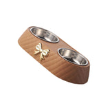 Dog Cat Double Bowls Removable Convenient Food Water Feeder Anti Skid Base Brown - Aladdin Shoppers