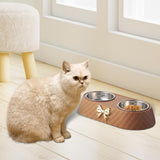 Dog Cat Double Bowls Removable Convenient Food Water Feeder Anti Skid Base Brown - Aladdin Shoppers