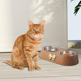 Dog Cat Double Bowls Removable Convenient Food Water Feeder Anti Skid Base Brown - Aladdin Shoppers