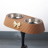 Dog Cat Double Bowls Removable Convenient Food Water Feeder Anti Skid Base Brown - Aladdin Shoppers