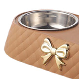 Dog Cat Double Bowls Removable Convenient Food Water Feeder Anti Skid Base Brown - Aladdin Shoppers