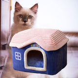 Dog Bed House Winter Warm Sleeping Bed Sleep Kennel Semienclosed Cat Bed 40x32x35cm Blue - Aladdin Shoppers