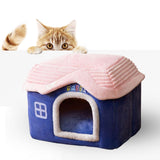 Dog Bed House Winter Warm Sleeping Bed Sleep Kennel Semienclosed Cat Bed 40x32x35cm Blue - Aladdin Shoppers