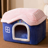 Dog Bed House Winter Warm Sleeping Bed Sleep Kennel Semienclosed Cat Bed 40x32x35cm Blue - Aladdin Shoppers