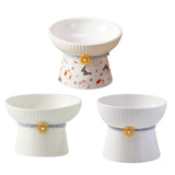 Porcelain Pet Feeder Raised Cat Dish High Foot Non Spillage Cat Dog Bowl Pattern Tilted - Aladdin Shoppers