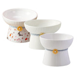 Porcelain Pet Feeder Raised Cat Dish High Foot Non Spillage Cat Dog Bowl Pattern Tilted - Aladdin Shoppers