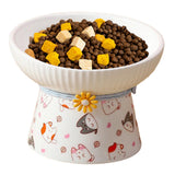 Porcelain Pet Feeder Raised Cat Dish High Foot Non Spillage Cat Dog Bowl Pattern Tilted - Aladdin Shoppers