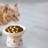 Porcelain Pet Feeder Raised Cat Dish High Foot Non Spillage Cat Dog Bowl Pattern Tilted - Aladdin Shoppers