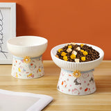 Porcelain Pet Feeder Raised Cat Dish High Foot Non Spillage Cat Dog Bowl Pattern Tilted - Aladdin Shoppers