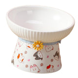 Porcelain Pet Feeder Raised Cat Dish High Foot Non Spillage Cat Dog Bowl Pattern Tilted - Aladdin Shoppers