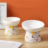 Porcelain Pet Feeder Raised Cat Dish High Foot Non Spillage Cat Dog Bowl Pattern Tilted - Aladdin Shoppers