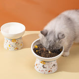 Porcelain Pet Feeder Raised Cat Dish High Foot Non Spillage Cat Dog Bowl Pattern Tilted - Aladdin Shoppers