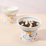 Porcelain Pet Feeder Raised Cat Dish High Foot Non Spillage Cat Dog Bowl Pattern Tilted - Aladdin Shoppers
