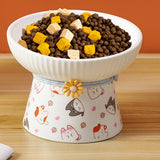 Porcelain Pet Feeder Raised Cat Dish High Foot Non Spillage Cat Dog Bowl Pattern Tilted - Aladdin Shoppers