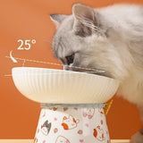 Porcelain Pet Feeder Raised Cat Dish High Foot Non Spillage Cat Dog Bowl Pattern Tilted - Aladdin Shoppers