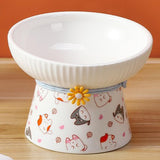 Porcelain Pet Feeder Raised Cat Dish High Foot Non Spillage Cat Dog Bowl Pattern Tilted - Aladdin Shoppers