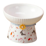 Porcelain Pet Feeder Raised Cat Dish High Foot Non Spillage Cat Dog Bowl Pattern Tilted - Aladdin Shoppers
