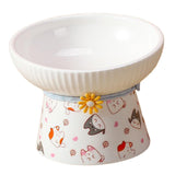 Porcelain Pet Feeder Raised Cat Dish High Foot Non Spillage Cat Dog Bowl Pattern Tilted - Aladdin Shoppers