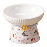Porcelain Pet Feeder Raised Cat Dish High Foot Non Spillage Cat Dog Bowl Pattern Tilted - Aladdin Shoppers