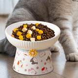 Porcelain Pet Feeder Raised Cat Dish High Foot Non Spillage Cat Dog Bowl Pattern Tilted - Aladdin Shoppers