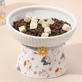 Porcelain Pet Feeder Raised Cat Dish High Foot Non Spillage Cat Dog Bowl Pattern Tilted - Aladdin Shoppers