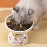 Porcelain Pet Feeder Raised Cat Dish High Foot Non Spillage Cat Dog Bowl Pattern Tilted - Aladdin Shoppers