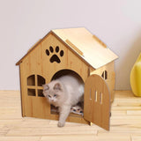 Wooden Kitty House Cat Shelter Comfortable for Small Dogs With Door - Aladdin Shoppers