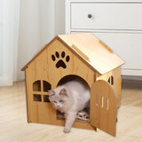 Wooden Kitty House Cat Shelter Comfortable for Small Dogs With Door - Aladdin Shoppers