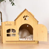 Wooden Kitty House Cat Shelter Comfortable for Small Dogs With Door - Aladdin Shoppers