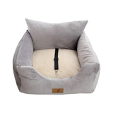 Cat Dog Car Seat Travel Carrier with Fixed Strap Comfortable and Thick Grey S - Aladdin Shoppers