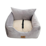 Cat Dog Car Seat Travel Carrier with Fixed Strap Comfortable and Thick Grey S - Aladdin Shoppers