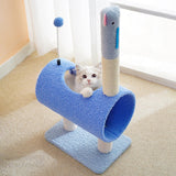 Maxbell Maxbell Cute Cat Tunnel Plush Climbing Tower Height 71cm for Indoor Cats Durable Blue