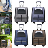 Cat Trolley Case Backpack Kennel Pet Rolling Carrier for Puppy Transport gray - Aladdin Shoppers
