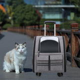 Cat Trolley Case Backpack Kennel Pet Rolling Carrier for Puppy Transport gray - Aladdin Shoppers