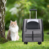 Cat Trolley Case Backpack Kennel Pet Rolling Carrier for Puppy Transport gray - Aladdin Shoppers