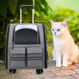 Cat Trolley Case Backpack Kennel Pet Rolling Carrier for Puppy Transport gray - Aladdin Shoppers