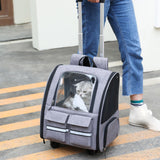 Cat Trolley Case Backpack Kennel Pet Rolling Carrier for Puppy Transport gray - Aladdin Shoppers