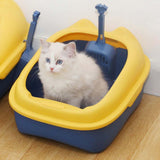 Cat Litter Box Tray Detachable with Litter Scoop Toilet for Kitten Yellow Blue - Aladdin Shoppers