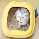 Cat Litter Box Tray Detachable with Litter Scoop Toilet for Kitten Yellow Blue - Aladdin Shoppers