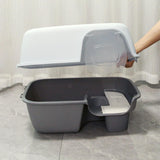 Hooded Enclosed Cat Litter Box Large Capacity High Side with Shovel Portable Gray - Aladdin Shoppers