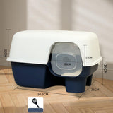 Hooded Enclosed Cat Litter Box Large Capacity High Side with Shovel Portable Blue - Aladdin Shoppers