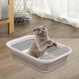 Cat Litter Box Open Top Easily to Clean Kitty Litterbox Large with Scooper Gray - Aladdin Shoppers