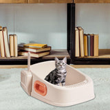 Cat Litter Box Nonstick Bottom High Rim Cat Litter Container with Handle White - Aladdin Shoppers