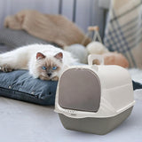 Cat Litter Box with Lid Portable Anti Splashing Easy Tidy Handle grey - Aladdin Shoppers